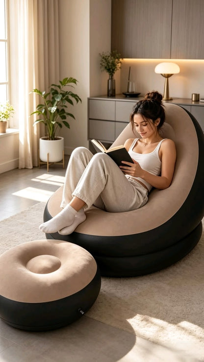 Inflatable Lazy Sofa Chair with Footrest 🛋️ | Ultra-Comfort Air Lounge Seat for Living Room, Bedroom & Outdoor Relaxation