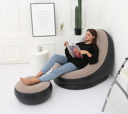 Inflatable Lazy Sofa Chair with Footrest 🛋️ | Ultra-Comfort Air Lounge Seat for Living Room, Bedroom & Outdoor Relaxation
