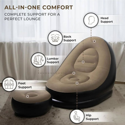 Inflatable Lazy Sofa Chair with Footrest 🛋️ | Ultra-Comfort Air Lounge Seat for Living Room, Bedroom & Outdoor Relaxation